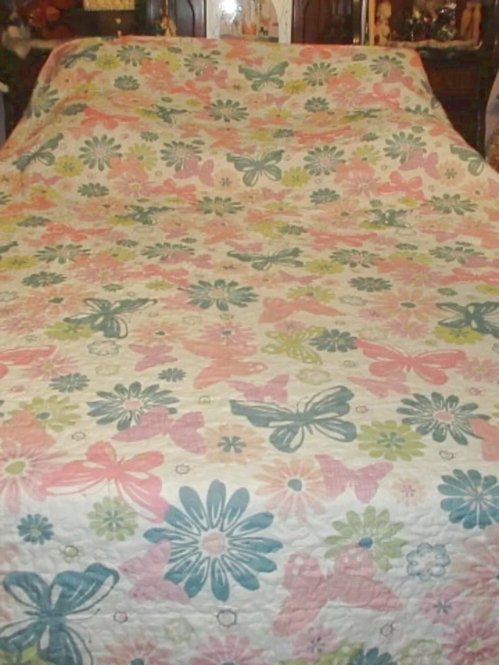 Acoinel Butterfly Floral King Quilt Set Bedspread 2 Shams Lightweight Cottagecor